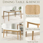 Set da pranzo da 6 pezzi, bianco crema e rovere chiaro, stile moderno, 6 posti a sedere