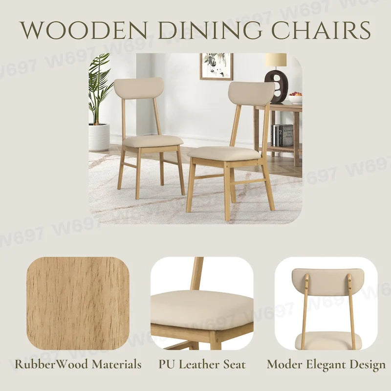 Set da pranzo da 6 pezzi, bianco crema e rovere chiaro, stile moderno, 6 posti a sedere