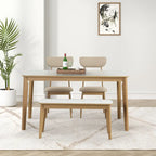 Set da pranzo da 6 pezzi, bianco crema e rovere chiaro, stile moderno, 6 posti a sedere