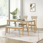 Set da pranzo da 6 pezzi, bianco crema e rovere chiaro, stile moderno, 6 posti a sedere