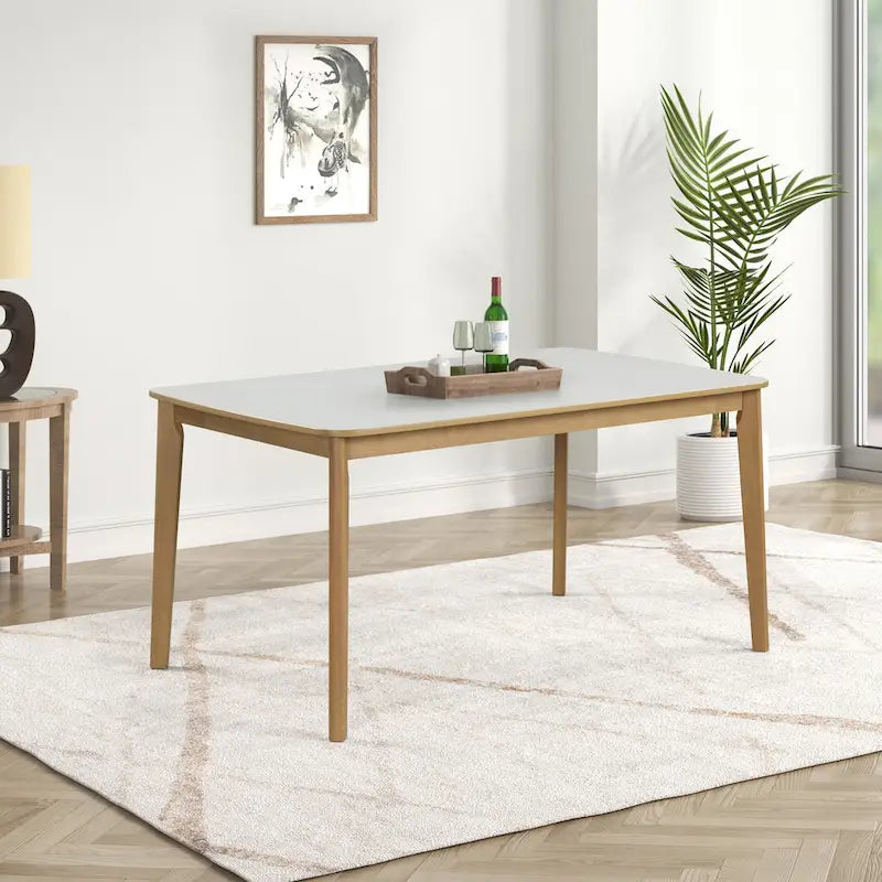 Set da pranzo da 6 pezzi, bianco crema e rovere chiaro, stile moderno, 6 posti a sedere