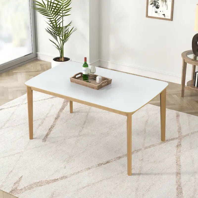 Set da pranzo da 6 pezzi, bianco crema e rovere chiaro, stile moderno, 6 posti a sedere