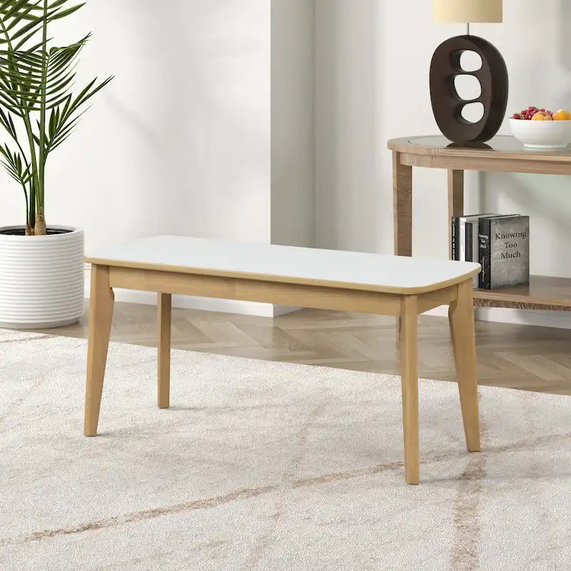 Set da pranzo da 6 pezzi, bianco crema e rovere chiaro, stile moderno, 6 posti a sedere