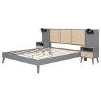 Letto matrimoniale Queen grigio con comodini e lampade sulla testiera, 2 posti letto