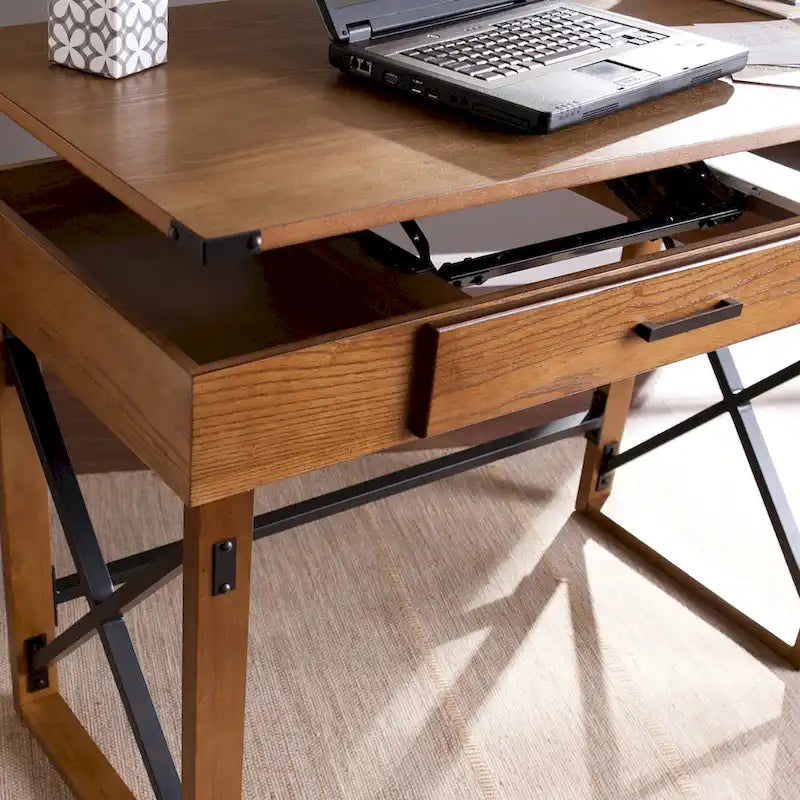 Scrivania regolabile in altezza monoposto in stile industriale marrone