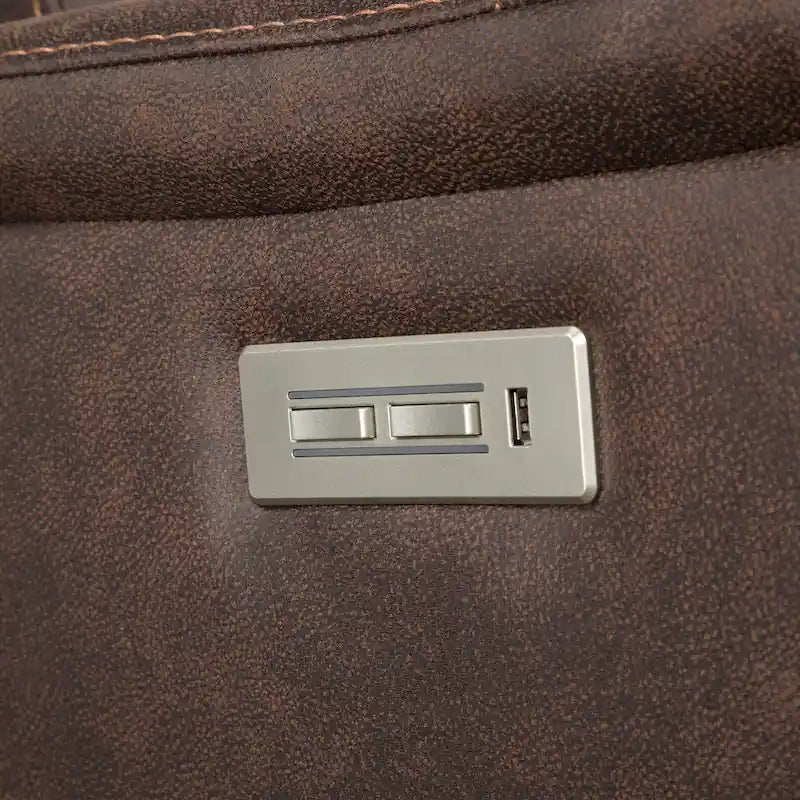 Divano a 2 posti con consolle reclinabile elettricamente in similpelle blu oceano / marrone noce