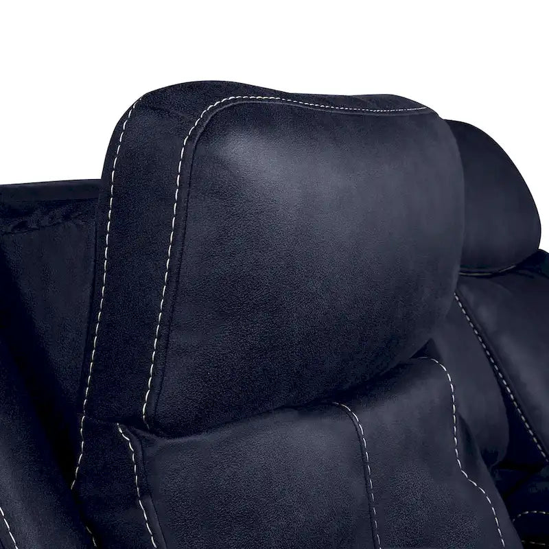 Divano a 2 posti con consolle reclinabile elettricamente in similpelle blu oceano / marrone noce