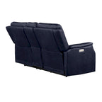 Divano a 2 posti con consolle reclinabile elettricamente in similpelle blu oceano / marrone noce