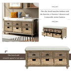 Panca contenitore per 1 persona, in stile antico, color Navy/Espresso/Bianco Sbiancato/Bianco Rustico, con 3 cassetti e 3 cesti in rattan