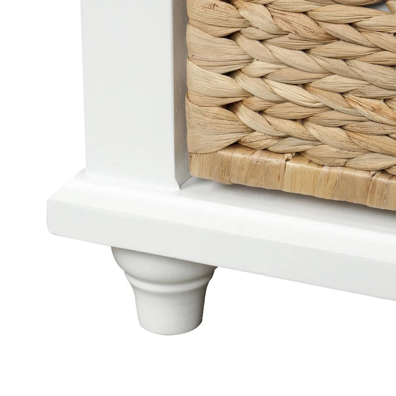 Panca contenitore per 1 persona, in stile antico, color Navy/Espresso/Bianco Sbiancato/Bianco Rustico, con 3 cassetti e 3 cesti in rattan