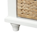 Panca contenitore per 1 persona, in stile antico, color Navy/Espresso/Bianco Sbiancato/Bianco Rustico, con 3 cassetti e 3 cesti in rattan