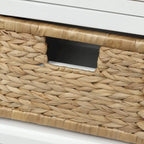 Panca contenitore per 1 persona, in stile antico, color Navy/Espresso/Bianco Sbiancato/Bianco Rustico, con 3 cassetti e 3 cesti in rattan