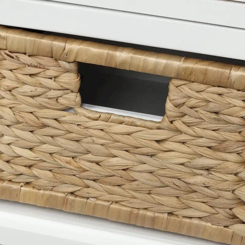 Panca contenitore per 1 persona, in stile antico, color Navy/Espresso/Bianco Sbiancato/Bianco Rustico, con 3 cassetti e 3 cesti in rattan