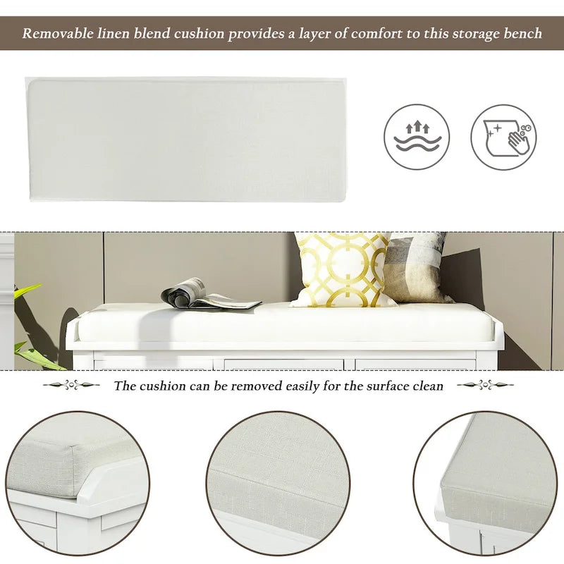 Panca contenitore per 1 persona, in stile antico, color Navy/Espresso/Bianco Sbiancato/Bianco Rustico, con 3 cassetti e 3 cesti in rattan