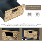 Panca contenitore per 1 persona, in stile antico, color Navy/Espresso/Bianco Sbiancato/Bianco Rustico, con 3 cassetti e 3 cesti in rattan