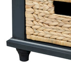 Panca contenitore per 1 persona, in stile antico, color Navy/Espresso/Bianco Sbiancato/Bianco Rustico, con 3 cassetti e 3 cesti in rattan