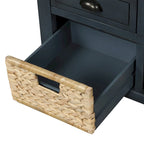 Panca contenitore per 1 persona, in stile antico, color Navy/Espresso/Bianco Sbiancato/Bianco Rustico, con 3 cassetti e 3 cesti in rattan