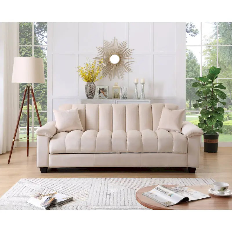 Divano letto convertibile in velluto con contenitore, 2 posti – Blu / Rosso / Verde / Crema / Grigio / Marrone / Grigio chiaro