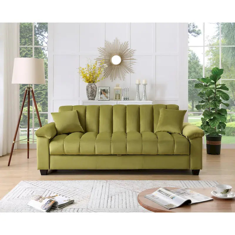 Divano letto convertibile in velluto con contenitore, 2 posti – Blu / Rosso / Verde / Crema / Grigio / Marrone / Grigio chiaro