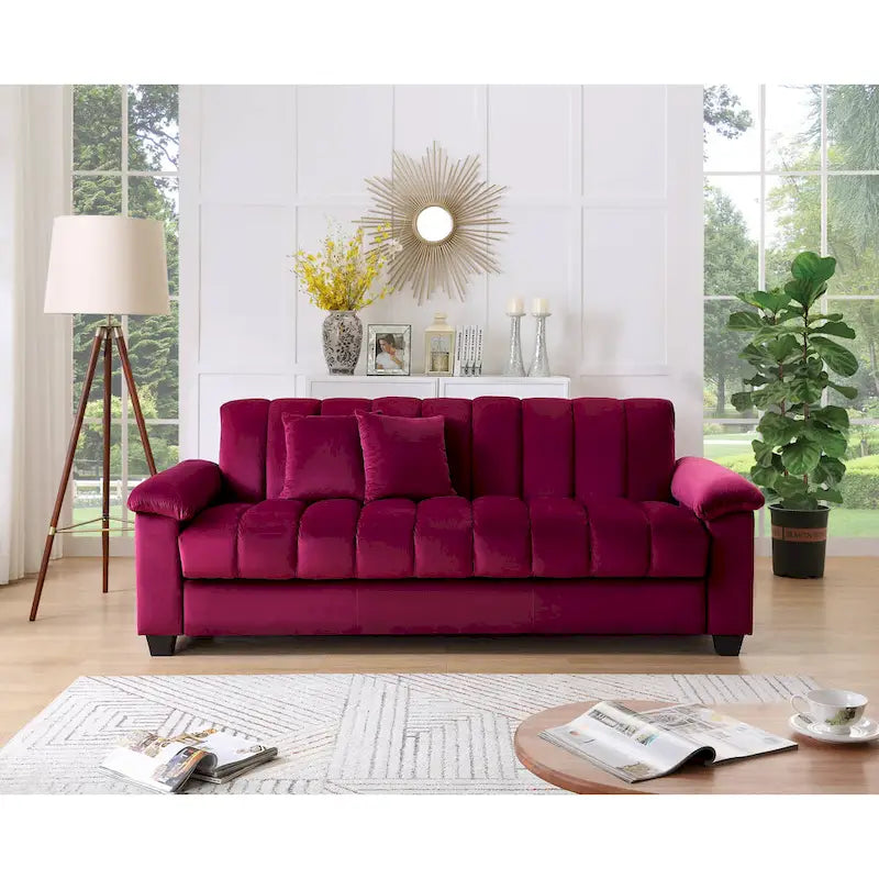 Divano letto convertibile in velluto con contenitore, 2 posti – Blu / Rosso / Verde / Crema / Grigio / Marrone / Grigio chiaro