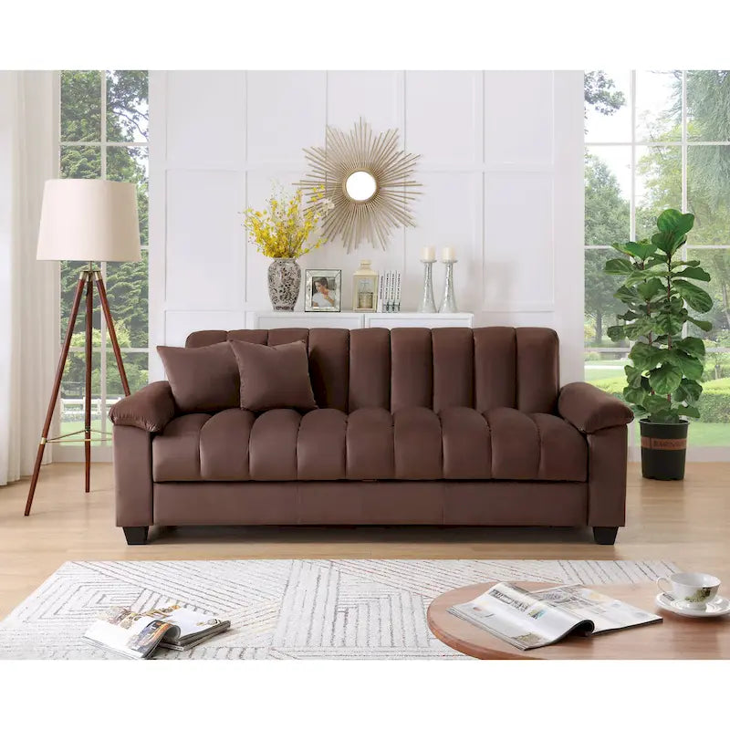 Divano letto convertibile in velluto con contenitore, 2 posti – Blu / Rosso / Verde / Crema / Grigio / Marrone / Grigio chiaro