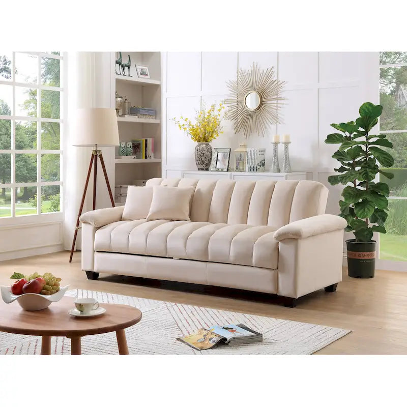 Divano letto convertibile in velluto con contenitore, 2 posti – Blu / Rosso / Verde / Crema / Grigio / Marrone / Grigio chiaro