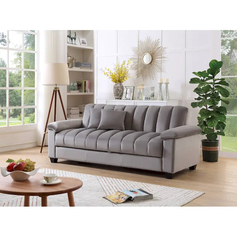Divano letto convertibile in velluto con contenitore, 2 posti – Blu / Rosso / Verde / Crema / Grigio / Marrone / Grigio chiaro