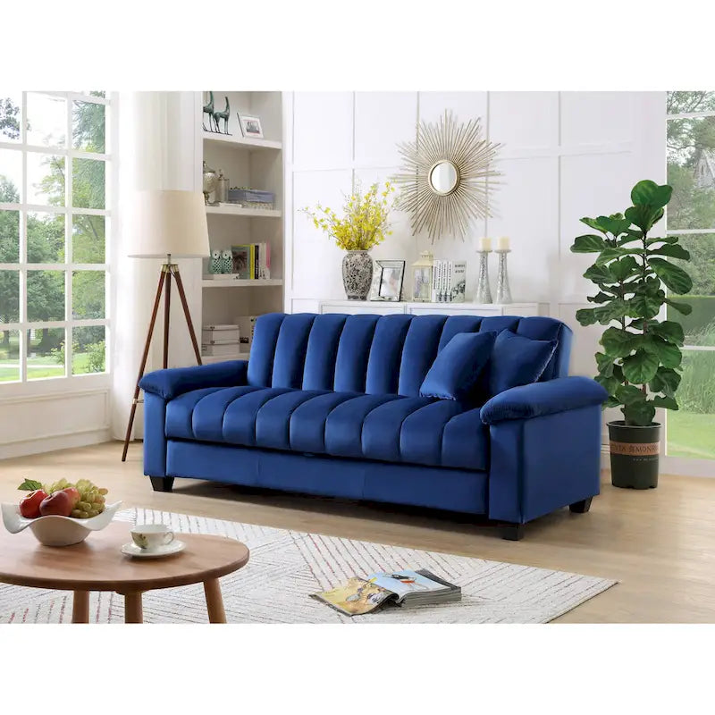 Divano letto convertibile in velluto con contenitore, 2 posti – Blu / Rosso / Verde / Crema / Grigio / Marrone / Grigio chiaro
