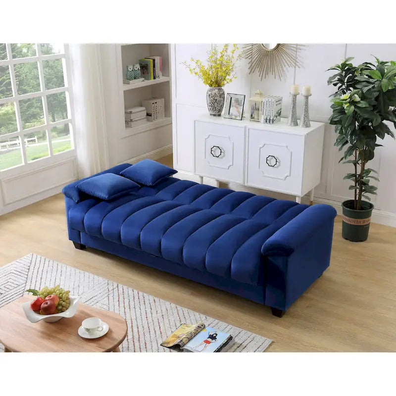 Divano letto convertibile in velluto con contenitore, 2 posti – Blu / Rosso / Verde / Crema / Grigio / Marrone / Grigio chiaro