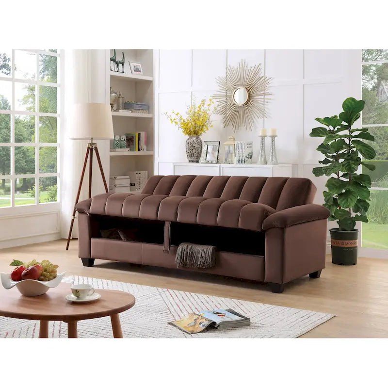 Divano letto convertibile in velluto con contenitore, 2 posti – Blu / Rosso / Verde / Crema / Grigio / Marrone / Grigio chiaro