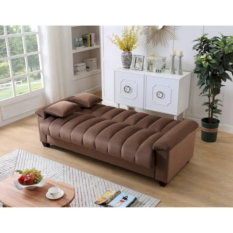 Divano letto convertibile in velluto con contenitore, 2 posti – Blu / Rosso / Verde / Crema / Grigio / Marrone / Grigio chiaro