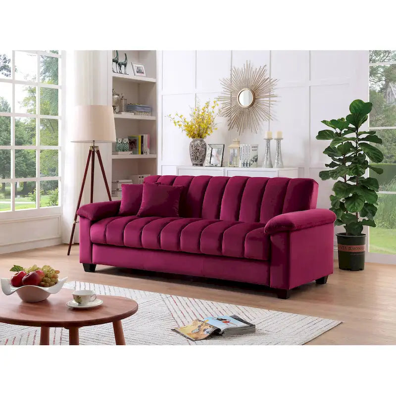 Divano letto convertibile in velluto con contenitore, 2 posti – Blu / Rosso / Verde / Crema / Grigio / Marrone / Grigio chiaro