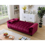 Divano letto convertibile in velluto con contenitore, 2 posti – Blu / Rosso / Verde / Crema / Grigio / Marrone / Grigio chiaro