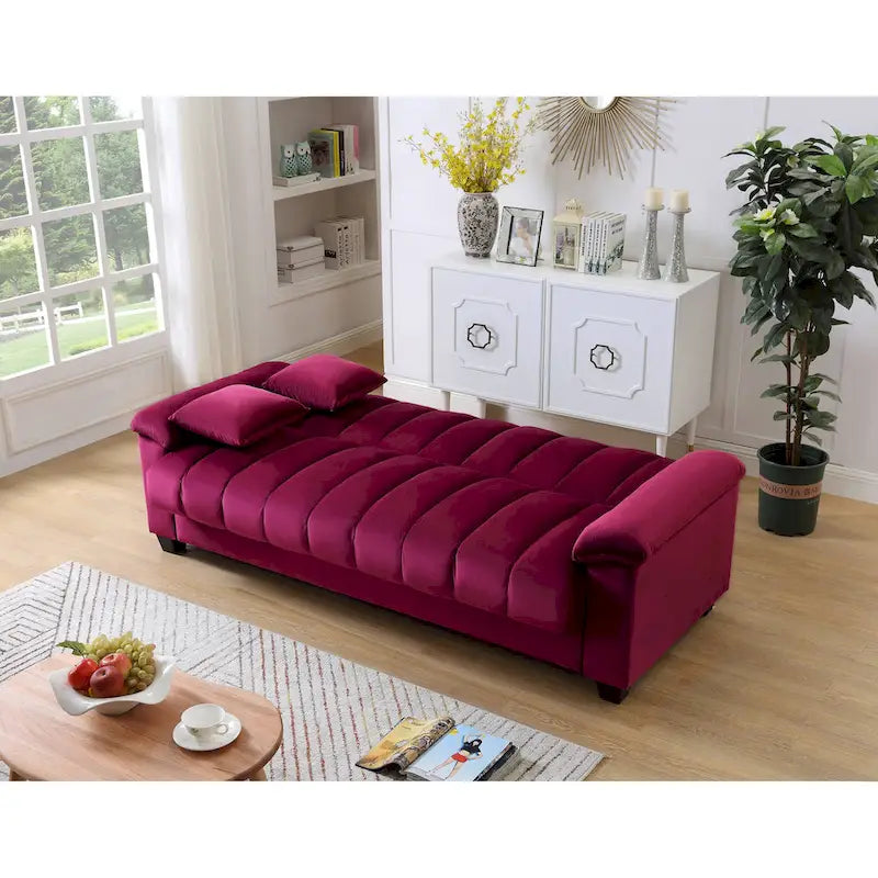 Divano letto convertibile in velluto con contenitore, 2 posti – Blu / Rosso / Verde / Crema / Grigio / Marrone / Grigio chiaro