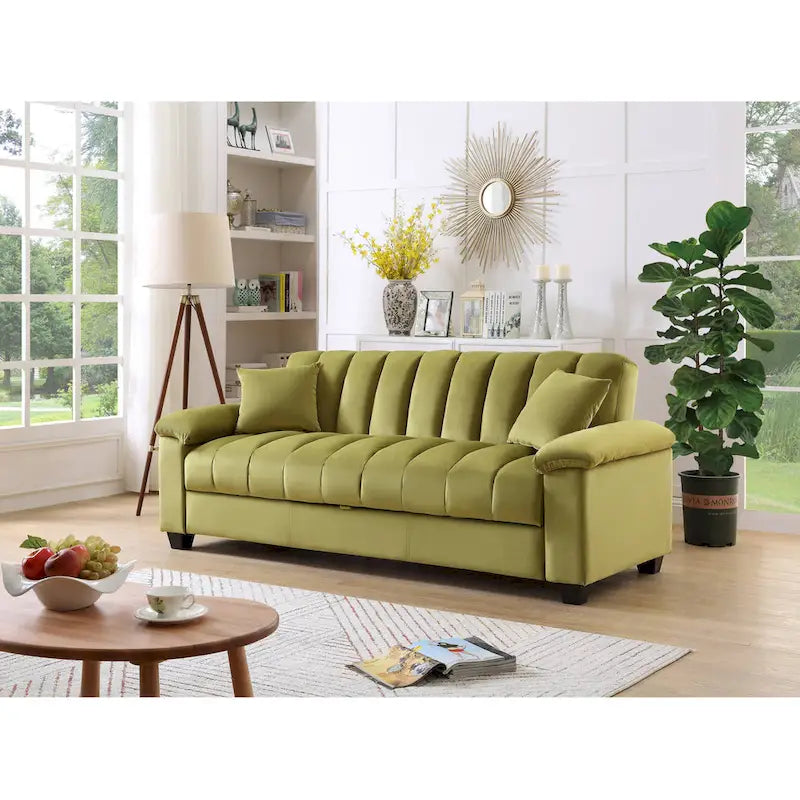 Divano letto convertibile in velluto con contenitore, 2 posti – Blu / Rosso / Verde / Crema / Grigio / Marrone / Grigio chiaro