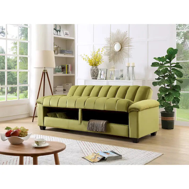 Divano letto convertibile in velluto con contenitore, 2 posti – Blu / Rosso / Verde / Crema / Grigio / Marrone / Grigio chiaro