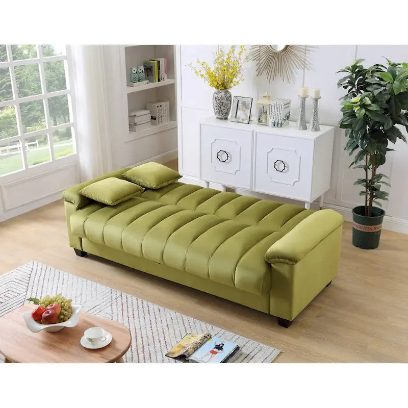 Divano letto convertibile in velluto con contenitore, 2 posti – Blu / Rosso / Verde / Crema / Grigio / Marrone / Grigio chiaro