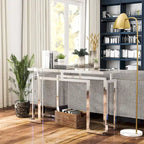 Tavolino da divano con piano in vetro da 52", cromato/dorato, stile contemporaneo, montaggio a 1 persona