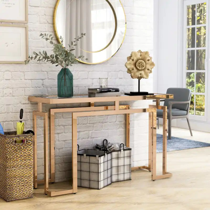 Tavolino da divano con piano in vetro da 52", cromato/dorato, stile contemporaneo, montaggio a 1 persona