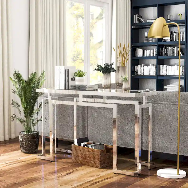 Tavolino da divano con piano in vetro da 52", cromato/dorato, stile contemporaneo, montaggio a 1 persona