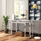 Tavolino da divano con piano in vetro da 52", cromato/dorato, stile contemporaneo, montaggio a 1 persona