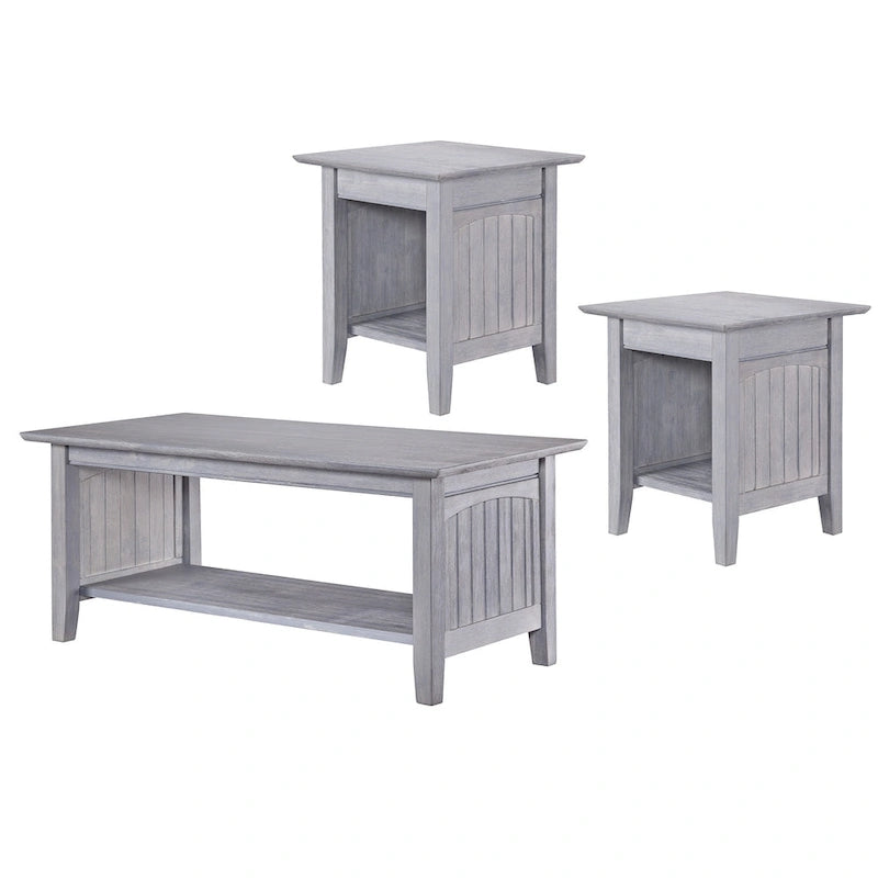 Set tavolino da caffè e tavolini laterali 3 pezzi in stile Mission – Driftwood / Bianco / Ambra / Noce / Grigio