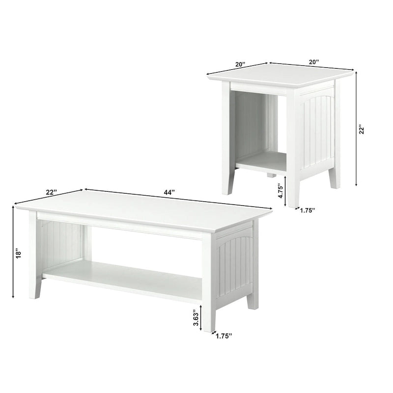 Set tavolino da caffè e tavolini laterali 3 pezzi in stile Mission – Driftwood / Bianco / Ambra / Noce / Grigio