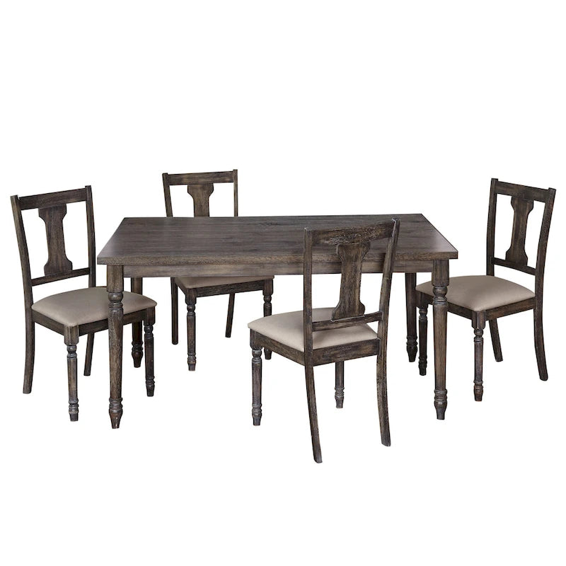Set da pranzo rustico da 5 pezzi in grigio invecchiato/marrone rustico/legno alla deriva, 4 posti