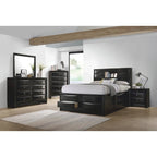 Letto contenitore nero con testiera a libreria – Per 1-2 persone