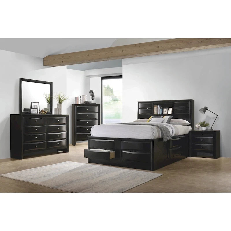 Letto contenitore nero con testiera a libreria – Per 1-2 persone