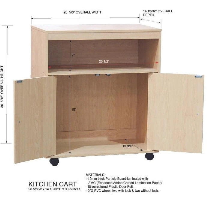 Carrello da cucina a 2 ante in faggio – Utente singolo