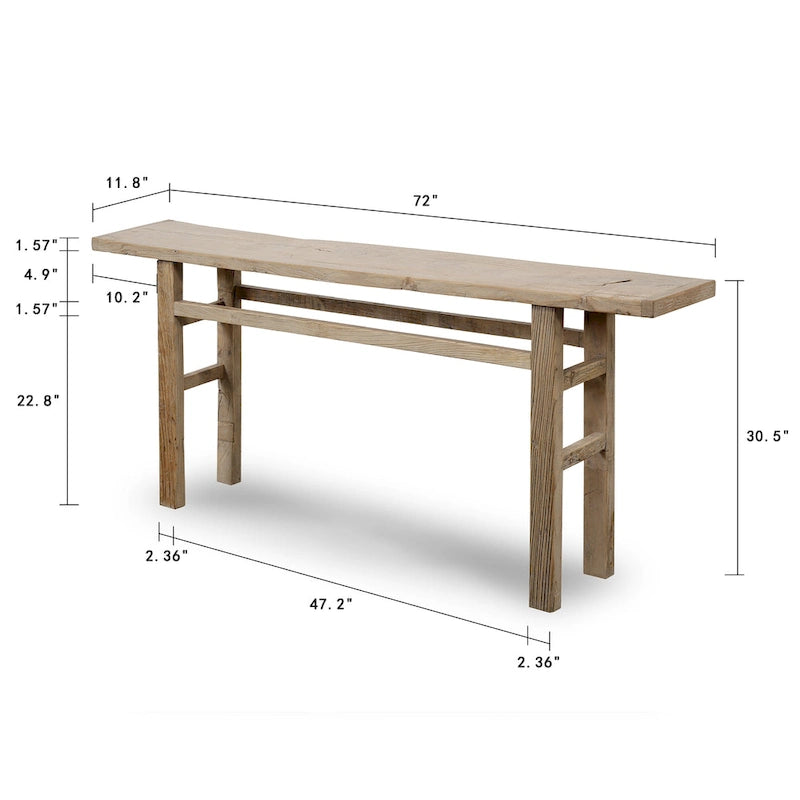 Consolle rettangolare in legno naturale effetto invecchiato, per 1 persona
