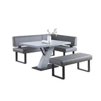 Set da pranzo 3 pezzi lucido grigio per 4 persone – Tavolo, Panca angolare e Panca