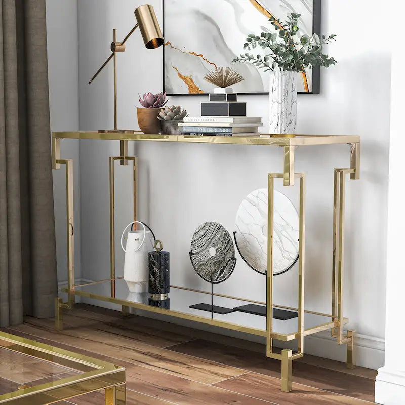 Yout Glam 43-inch Glass Top 1-Shelf Sofa Table by Furniture of America